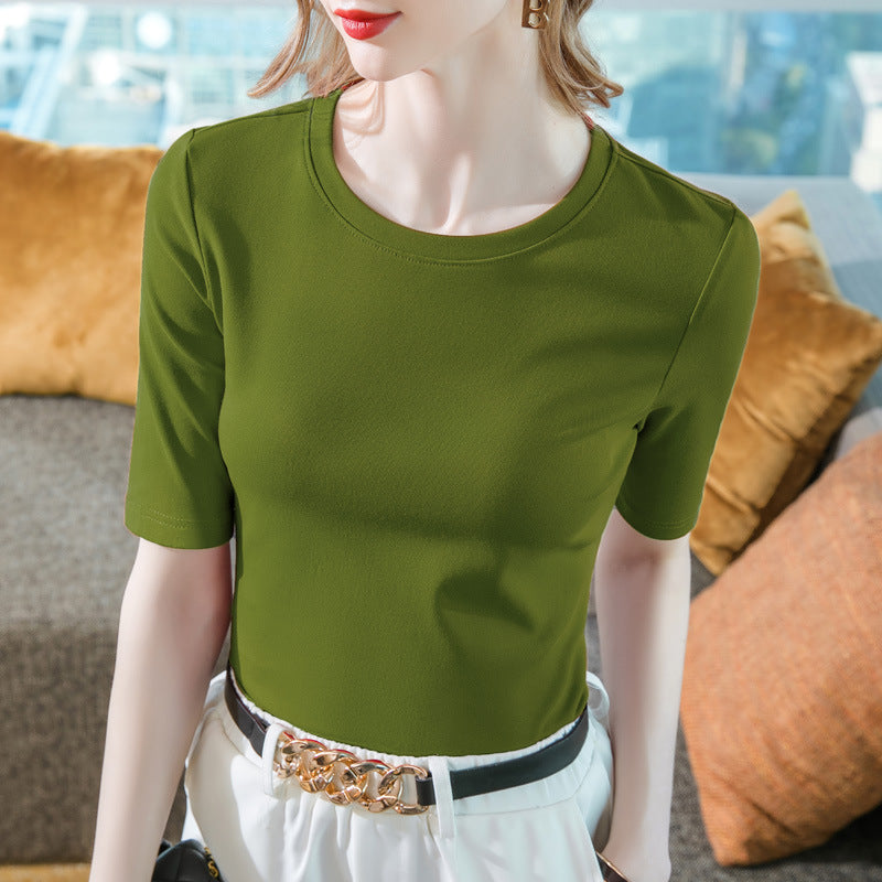 Women's Solid Color Round Neck Half-length Sleeve Cotton T-shirt Fashion Simple