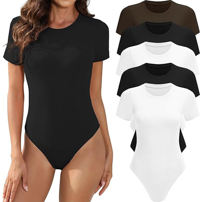 Crew Neck Casual Stretch Basic One-piece T-shirt