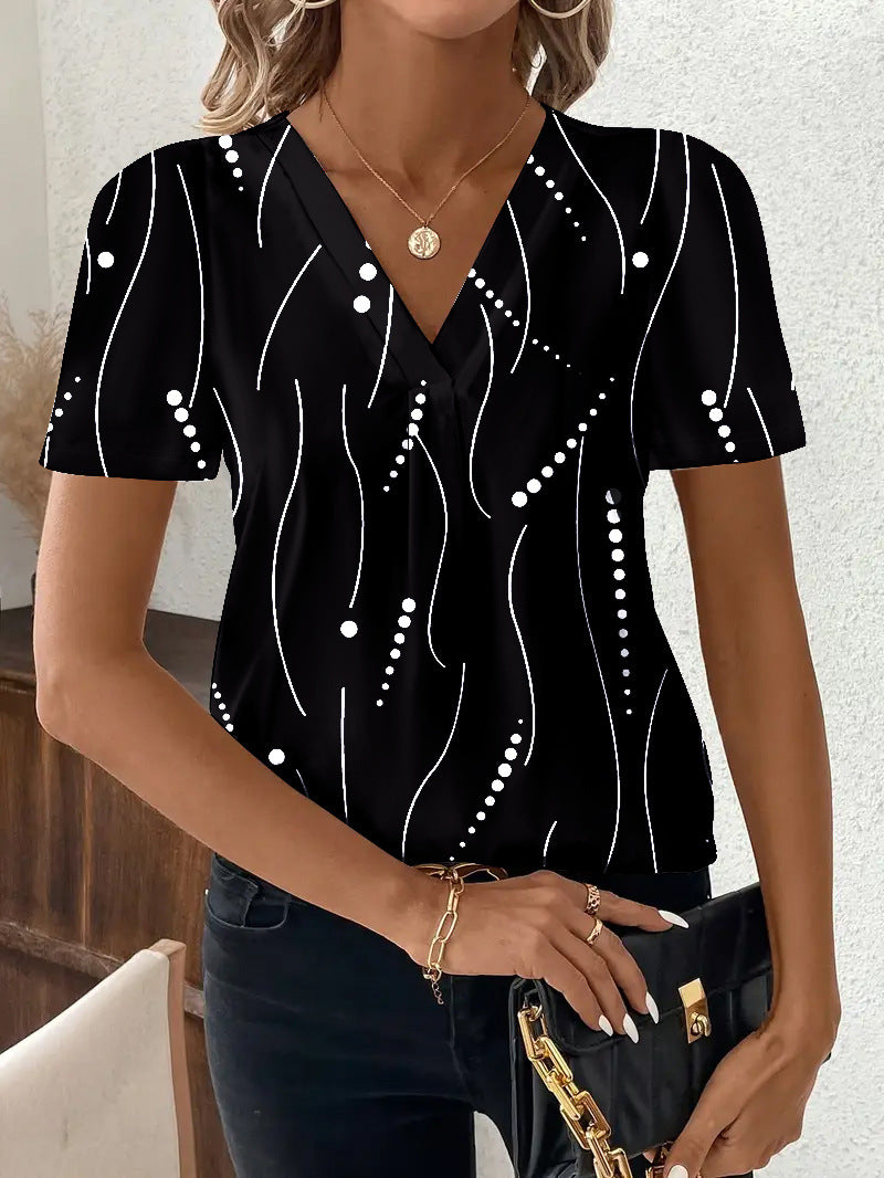 Fashion Casual Printing V-neck Top