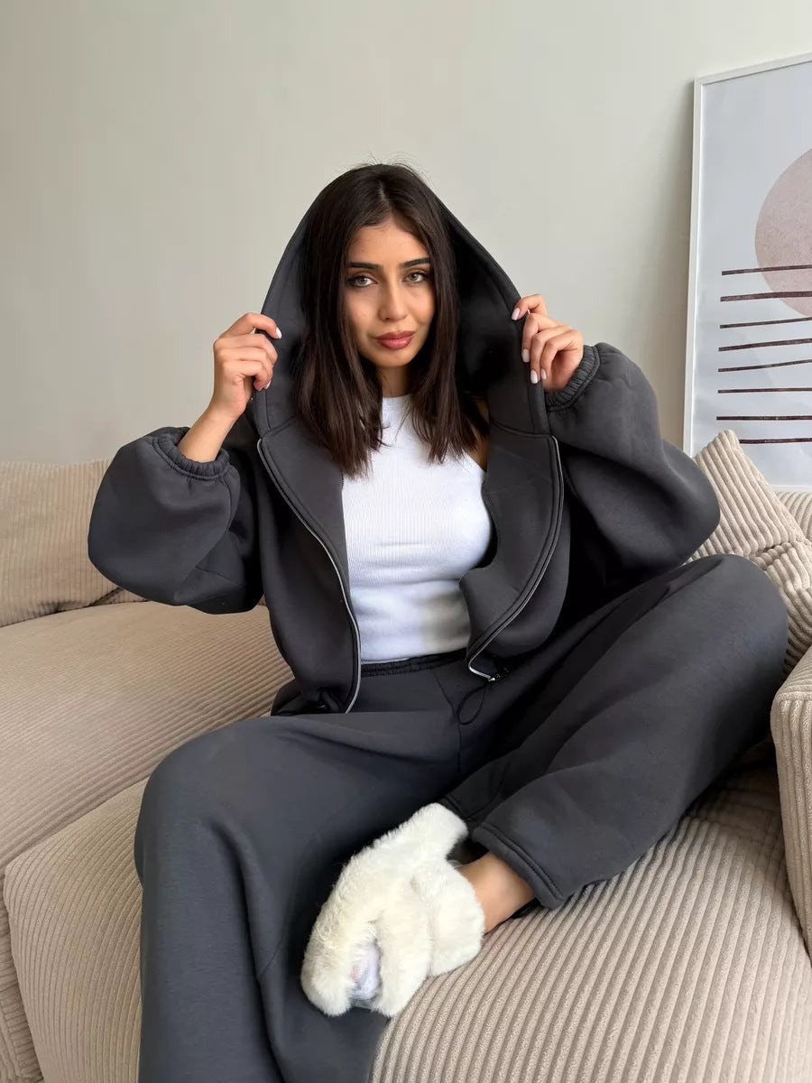 Casual Set Long-sleeve Zip-up Cardigan Hoodie