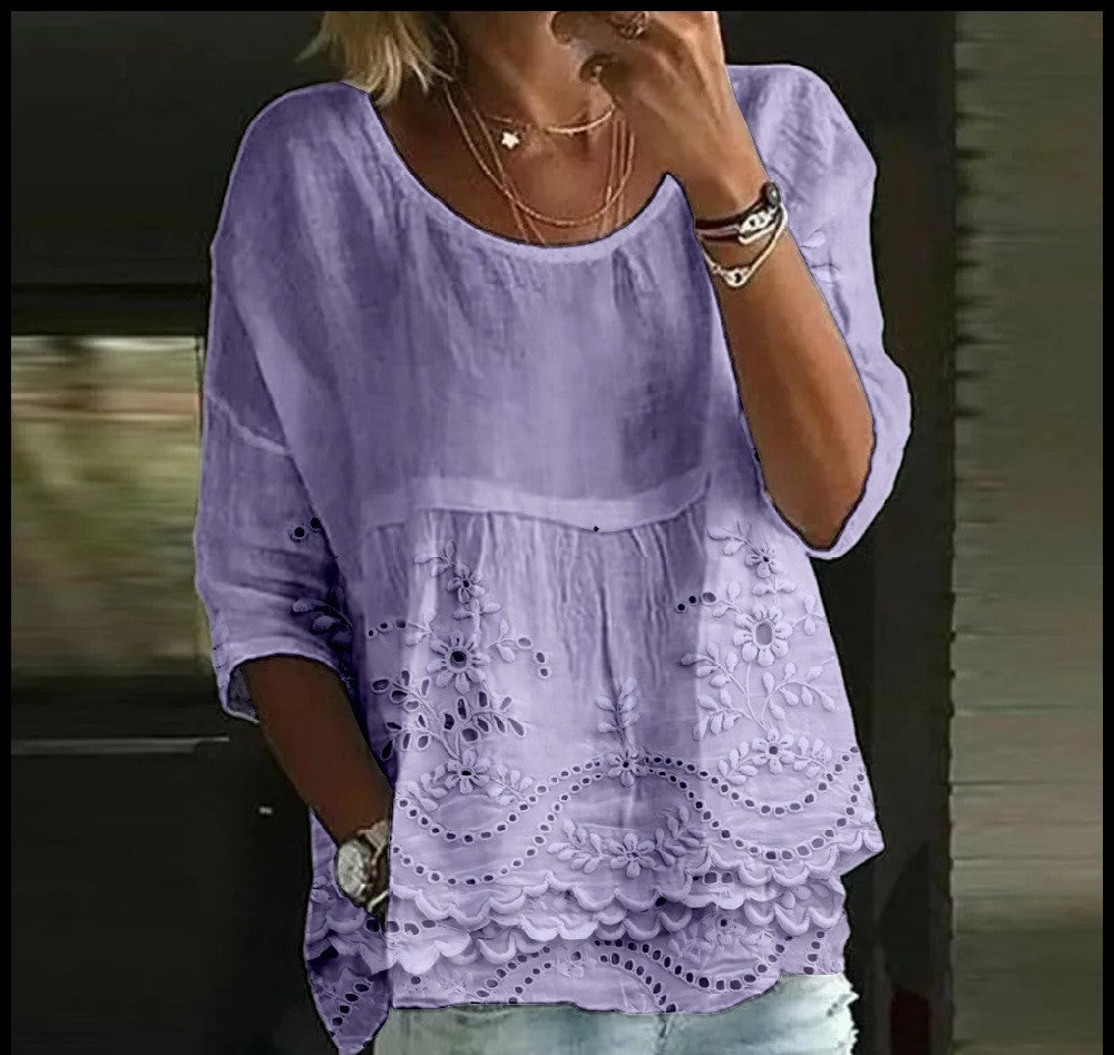 Women's T-shirt Casual Spider Bat Digital Print Mid Sleeve Pleated Round Neck Top