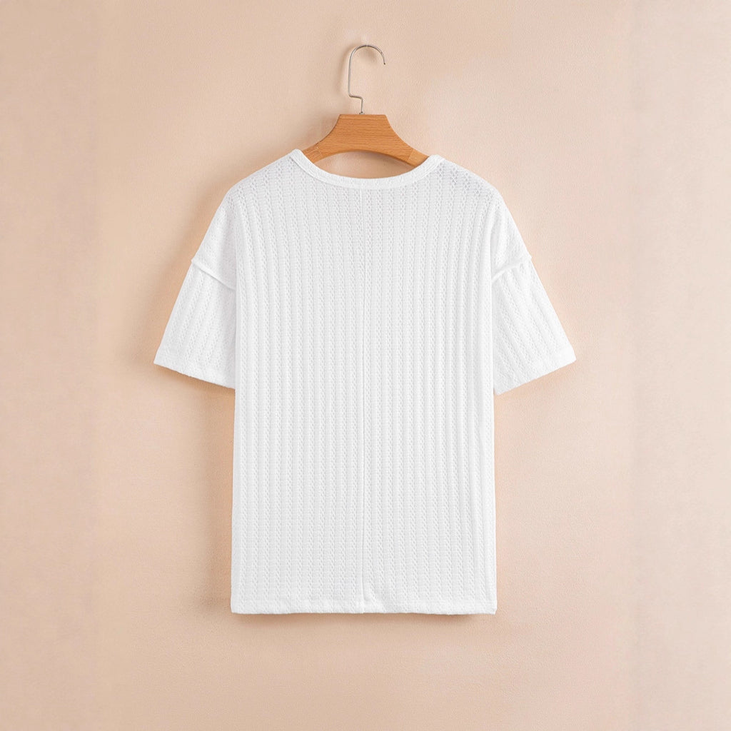 Loose Casual Textured V-neck Short-sleeve Shirt