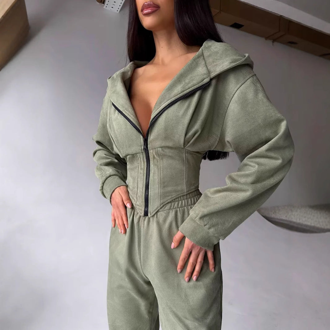 Waist Hooded Sweater Trousers Suit Sports And Leisure