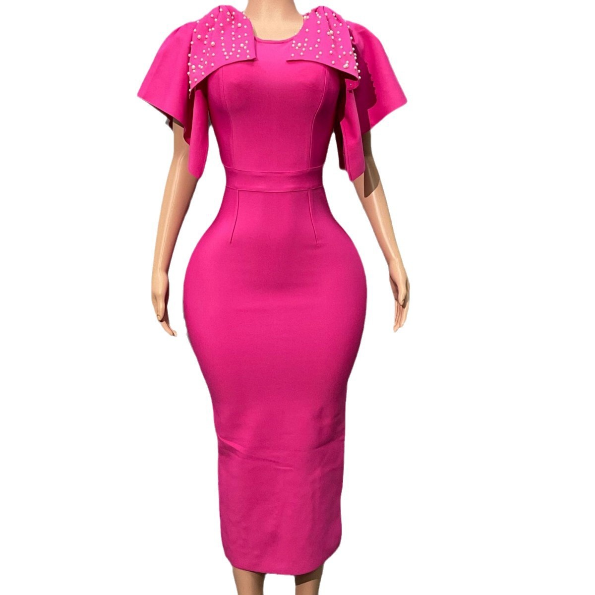 Double Shoulder Bow Slim Fit Dress