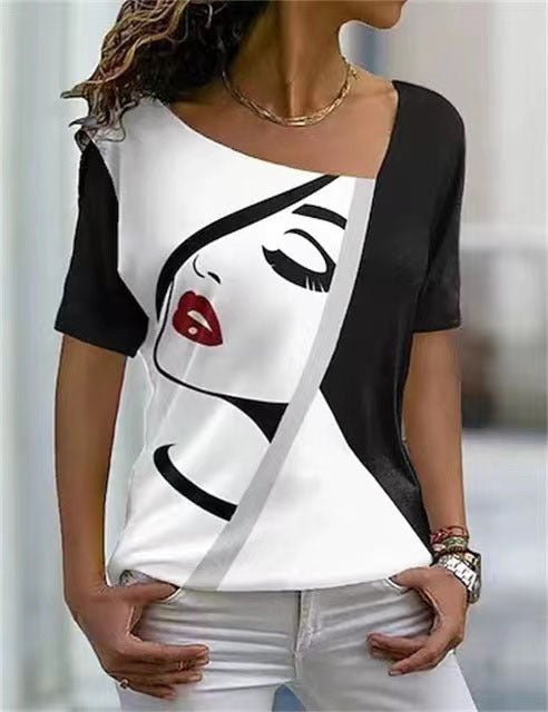 Women's Casual Diagonal Collar Short Sleeve