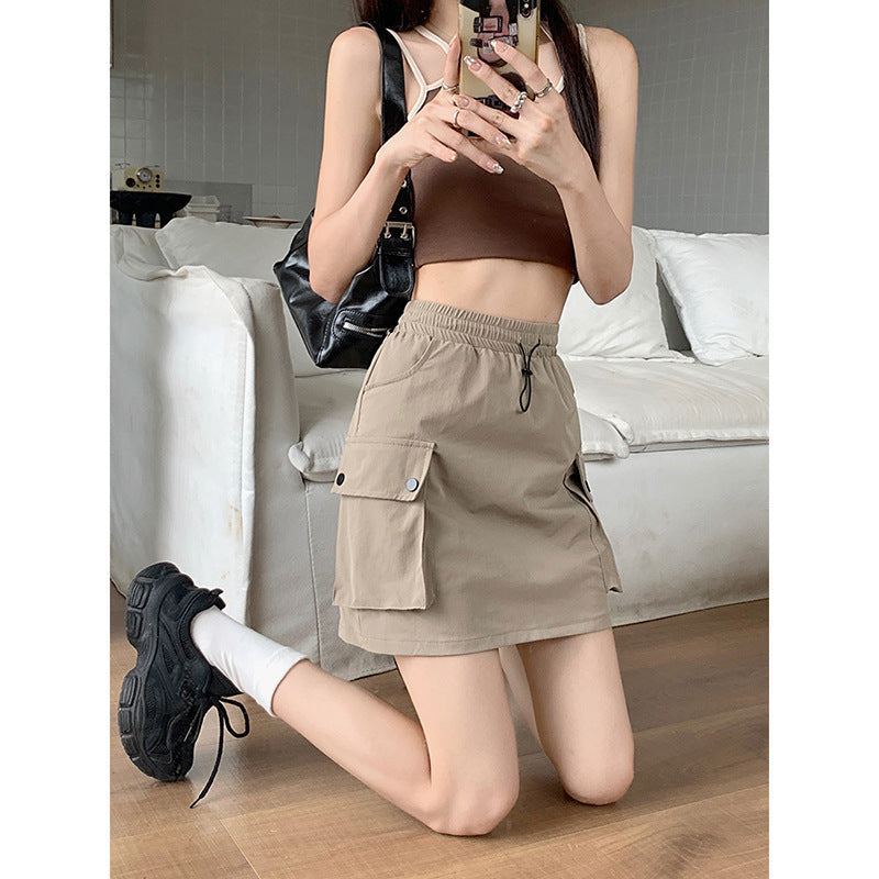Adjustable-Waist Drawstring Cargo Skirt