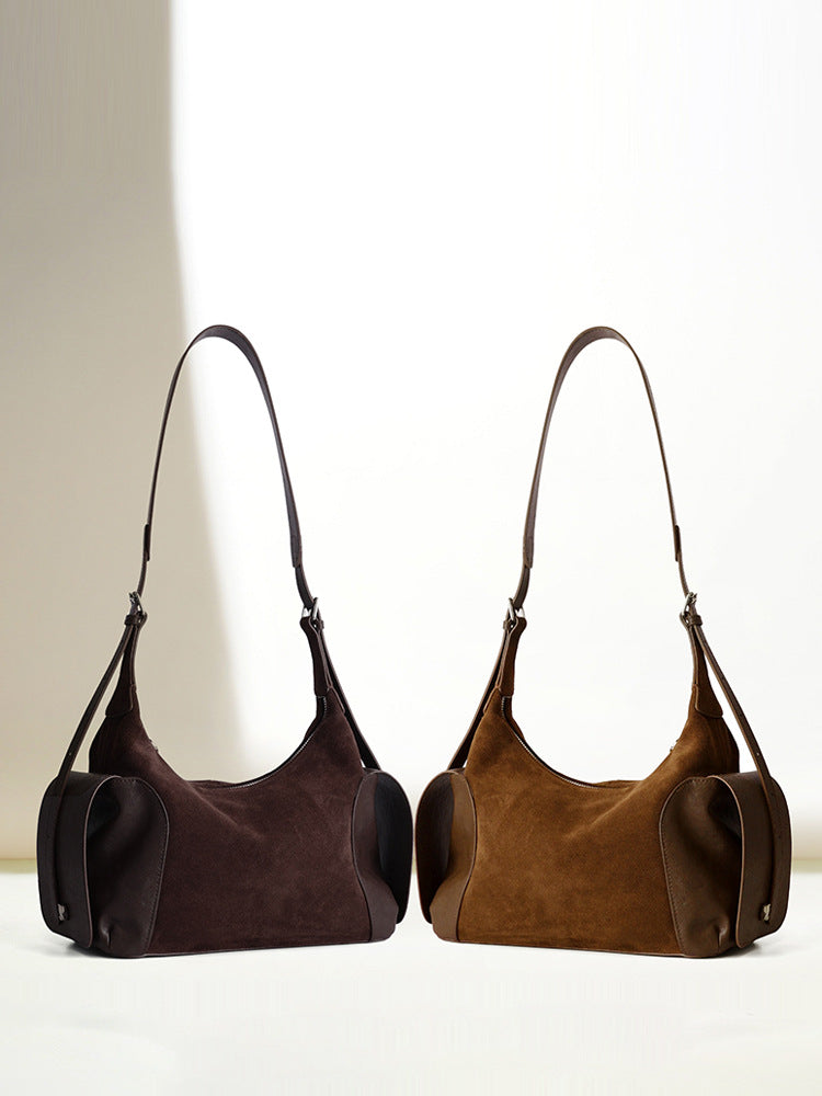 Vintage Boston Bag With Frosted Cowhide And Large Capacity Shoulder Bag