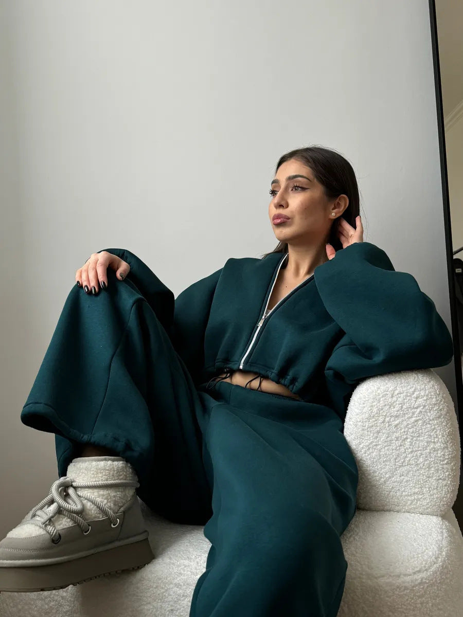 Casual Set Long-sleeve Zip-up Cardigan Hoodie