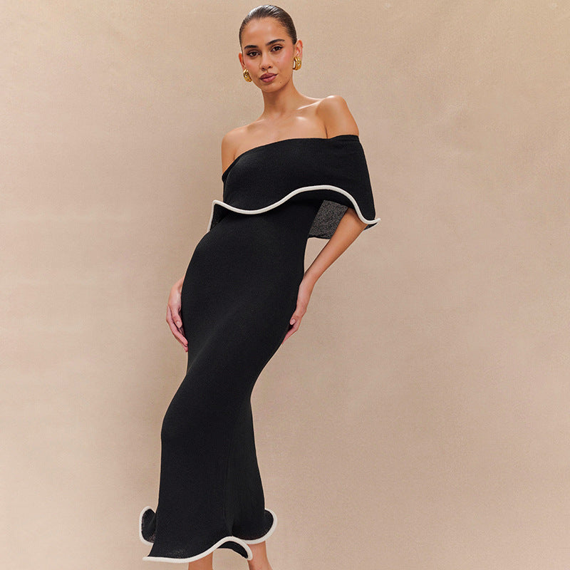 Contrast Color Waist Trimming Ruffles Tube Top Dress