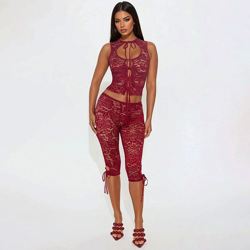 Lace-up Backless Top And Shorts Set