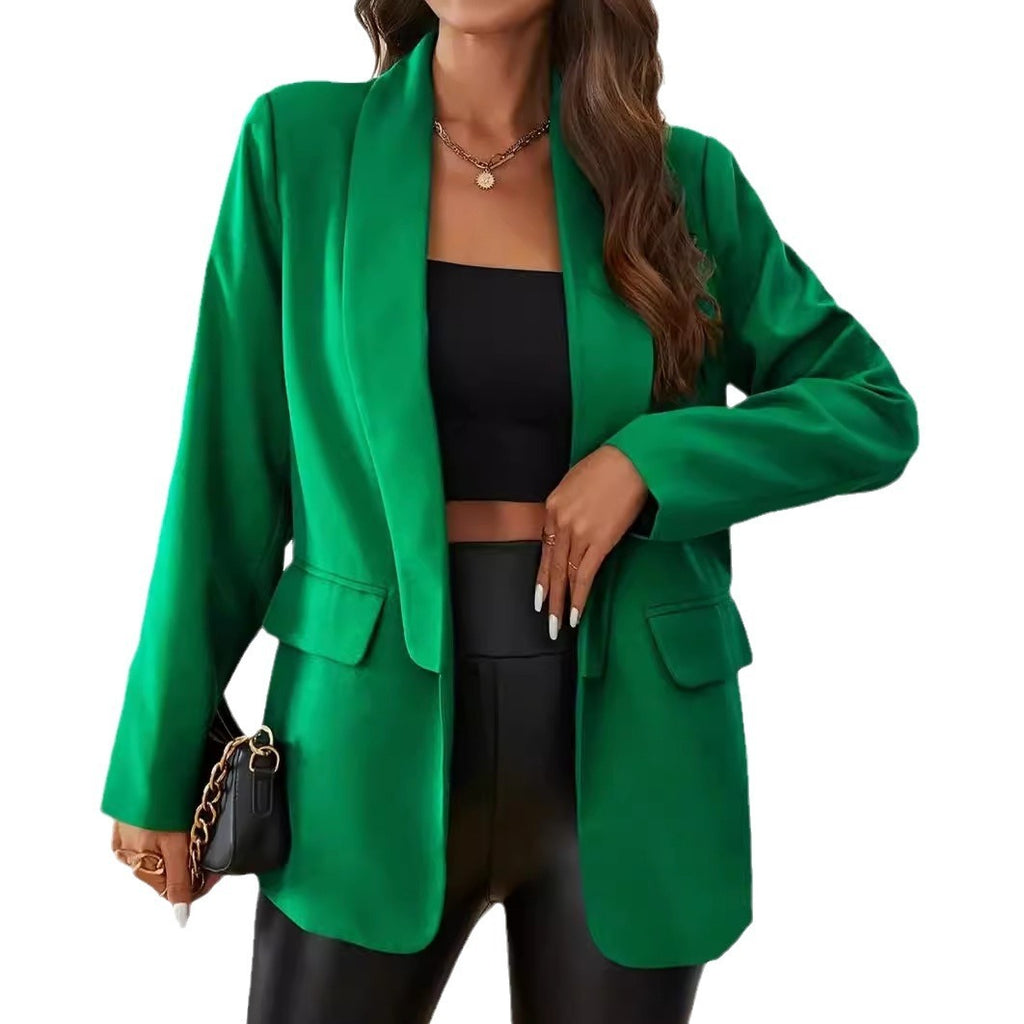Solid Color Lapel Blazer Stylish Commuter Jacket