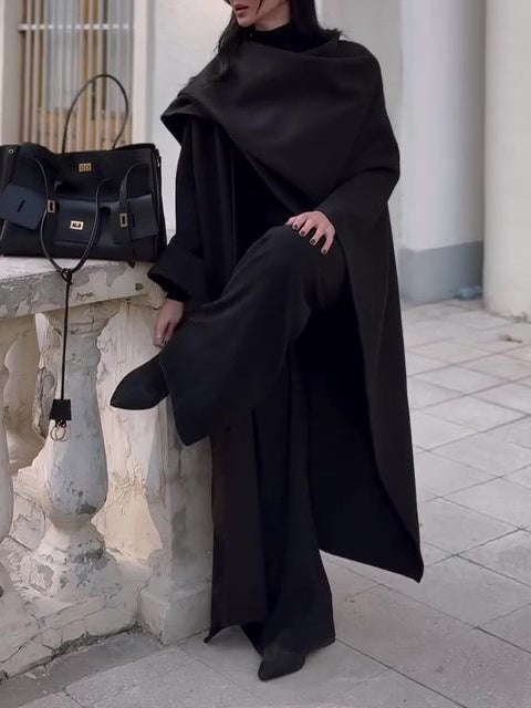 Black Oversized Long Shawl Coat