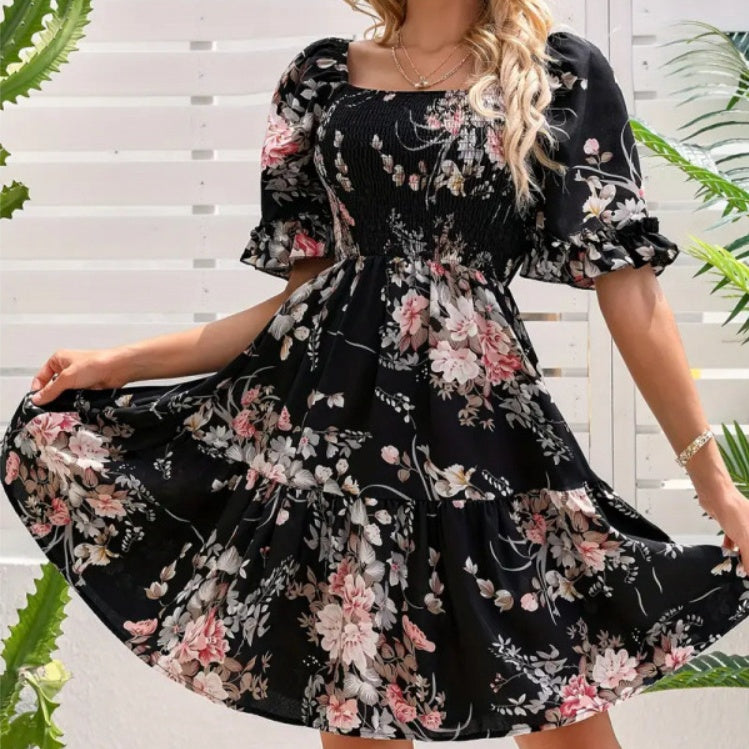 Floral-print Princess-sleeve Dress