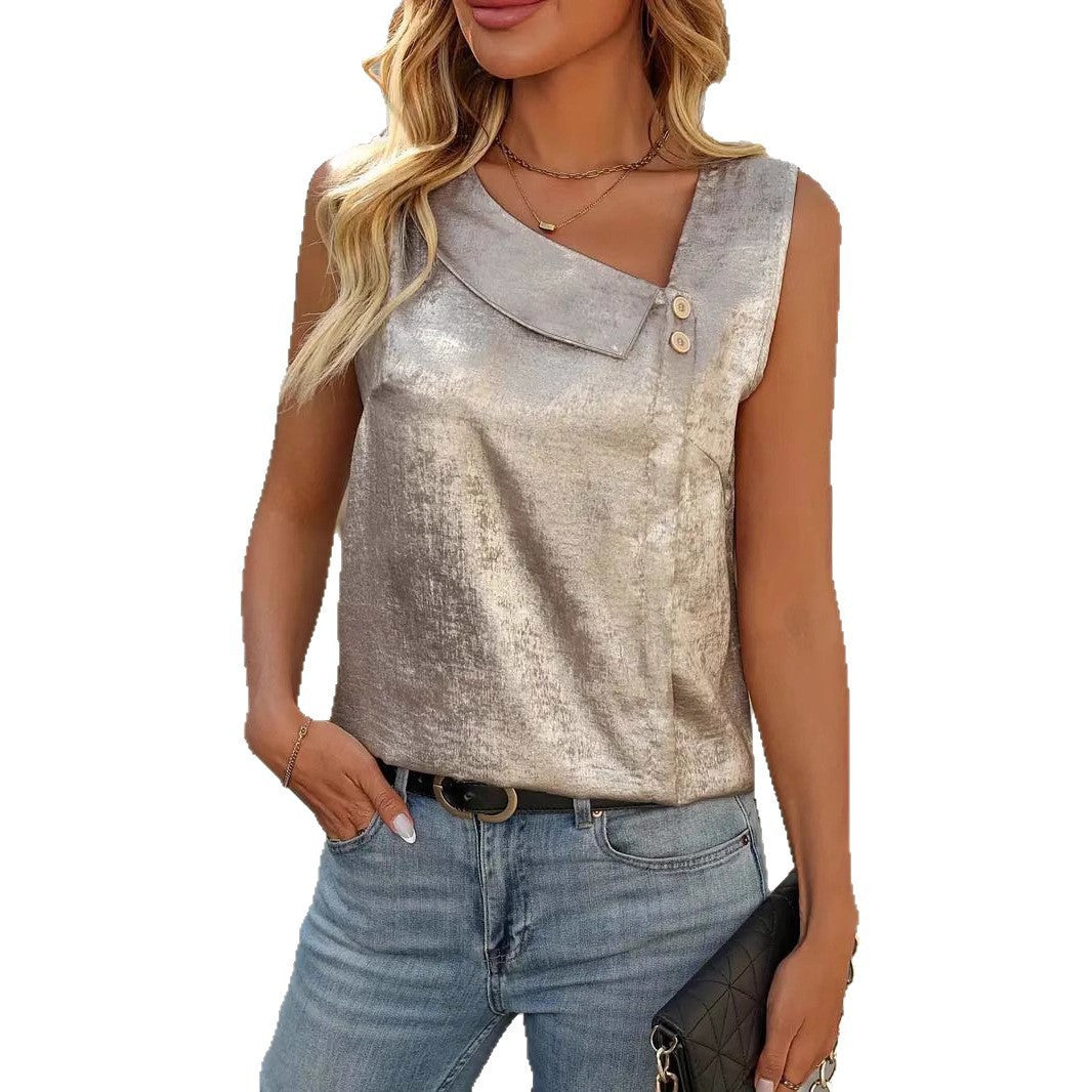 Casual Diagonal Collar Sleeveless Regular Pullover Multi-color Women's Top