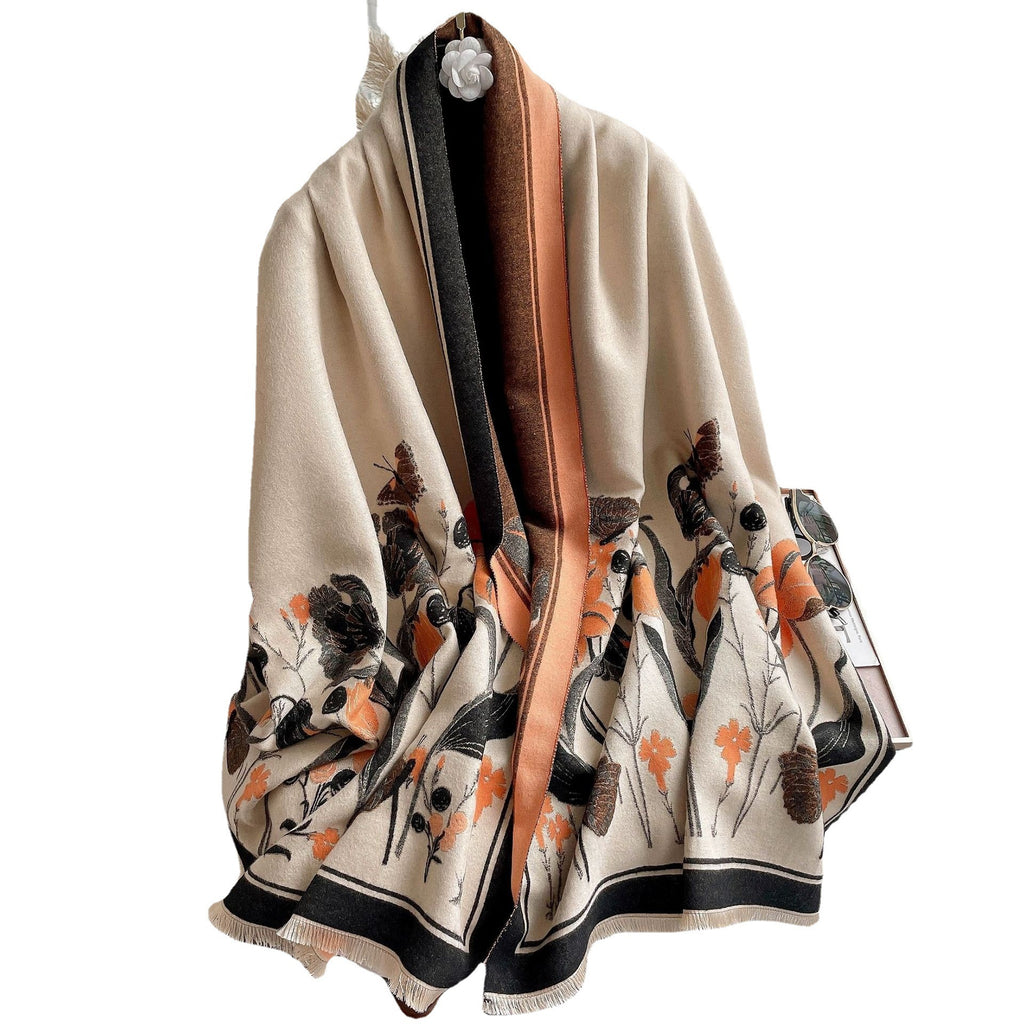 Autumn And Winter Cashmere-like Warm Jacquard Flower Decorative Air Conditioning Shawl