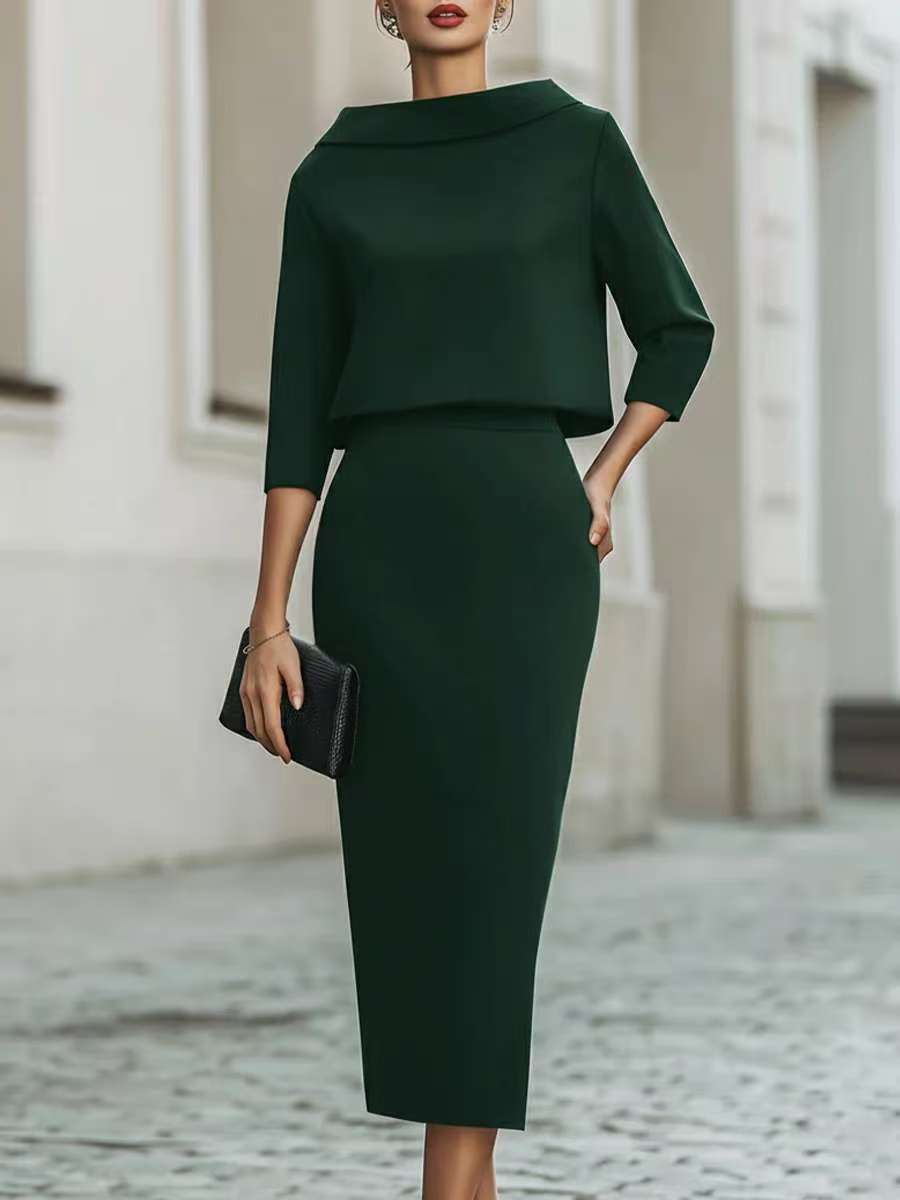 Stylish Urban Commuter Two-piece Set Featuring A Bodycon Skirt And Top