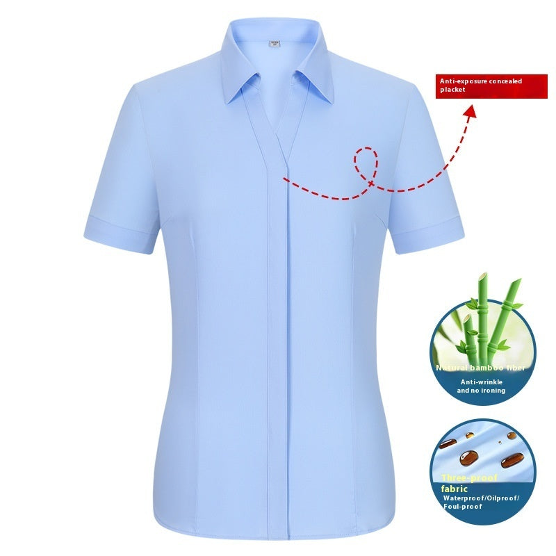 Ladies' Short Sleeved Waterproof, Oil Resistant And Stain Resistant Bamboo Fiber