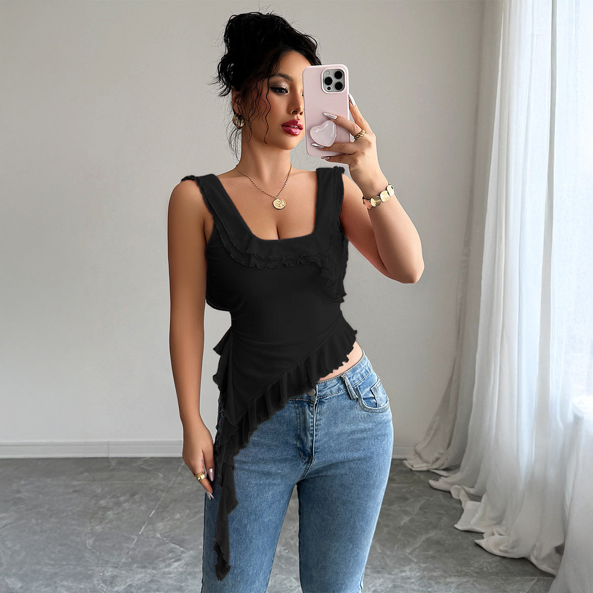 Lotus Leaf Broken Lace T-shirt Vest