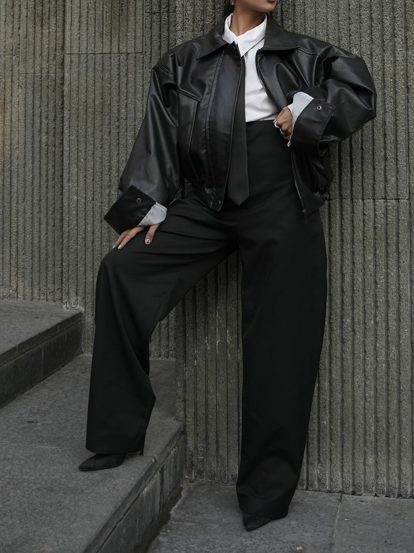 Black Oversized Leather Jacket