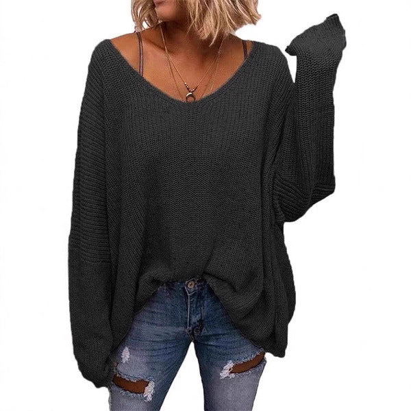 V-neck Loose-fitting Long-sleeve Sweater
