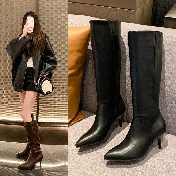 Pointed-toe Stiletto-heel PU Leather Over-the-knee Boots