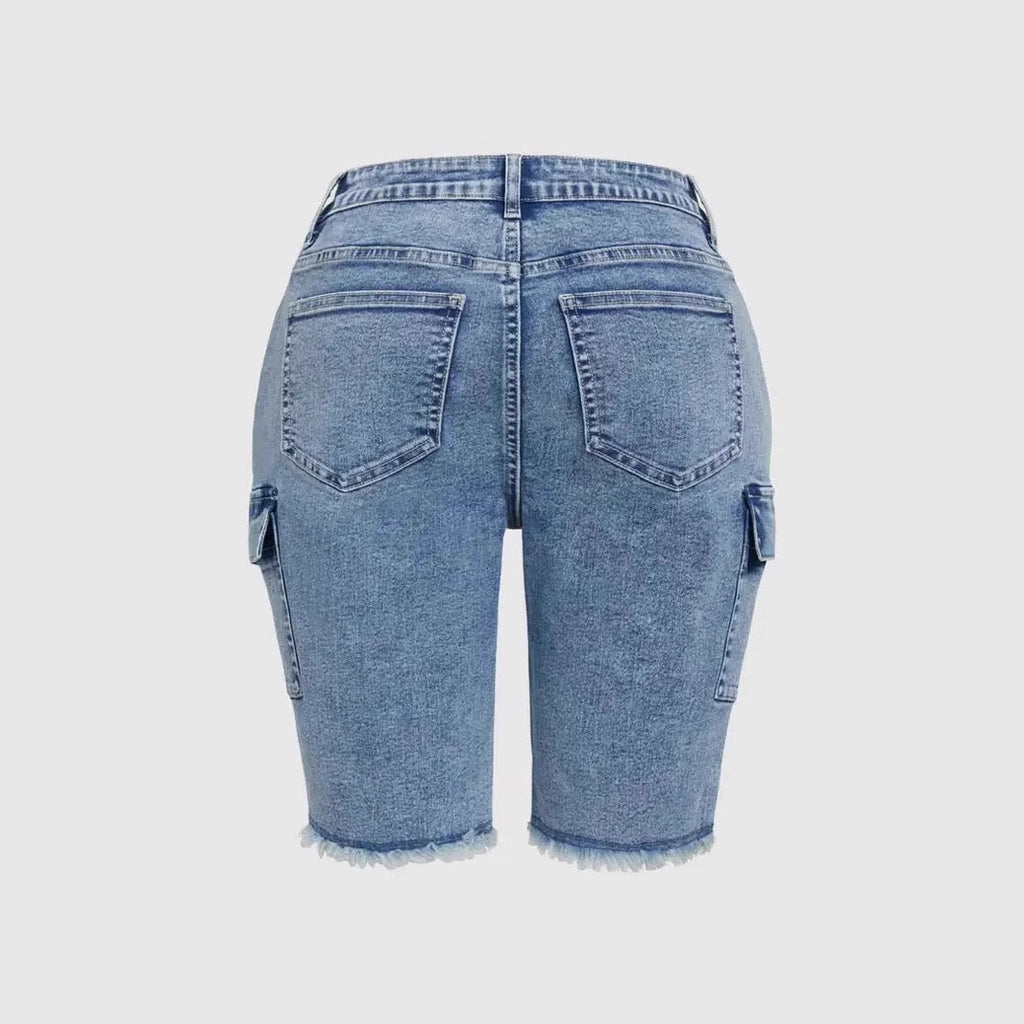 Stretch-washed High-rise Denim Shorts With Side Pockets And A High Stretch Factor