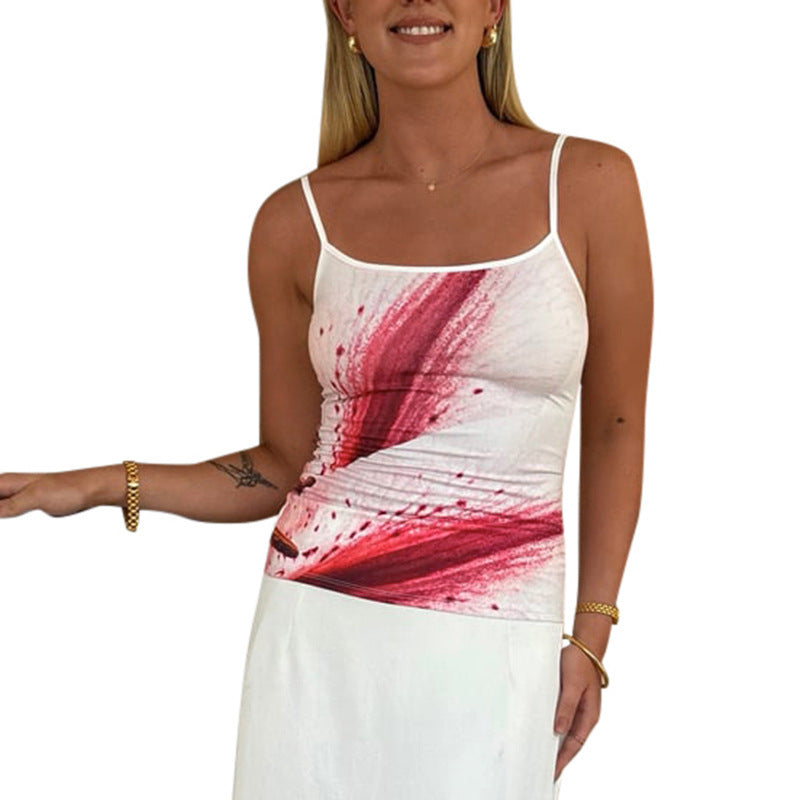 European And American Contrast Color Vest Sexy Print Camisole Women's Top