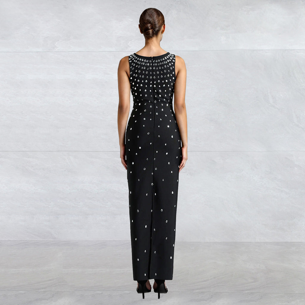 Rhinestone U-neck Sleeveless Sheath Tight Dress