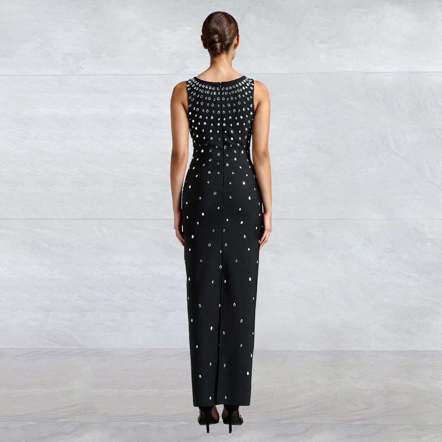 Rhinestone U-neck Sleeveless Sheath Tight Dress