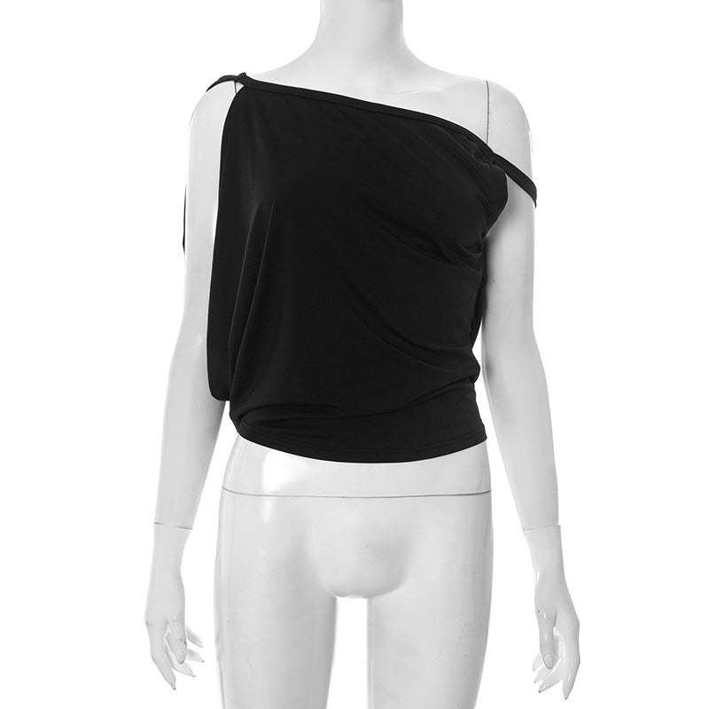 Diagonal Collar Pleated Vest Top For Women