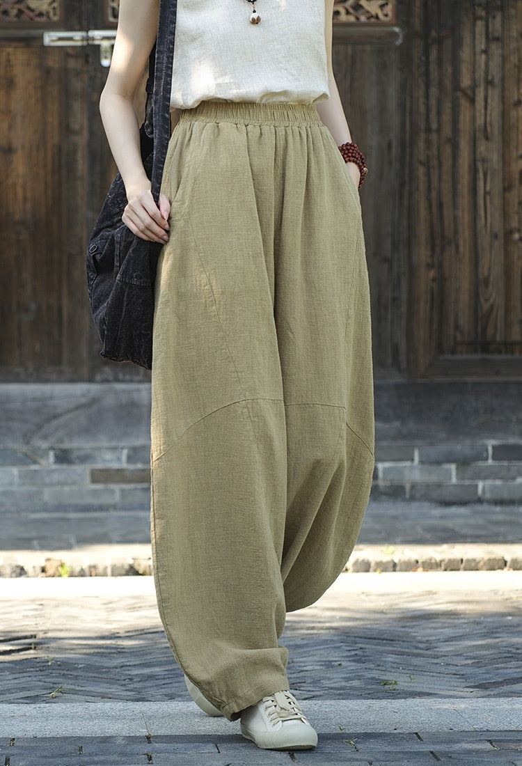 Artistic Retro Cotton And Linen Women's Distressed Loose Casual Pants