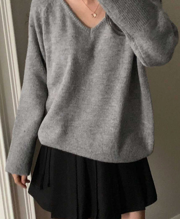 Women's V-neck Pullover Simple Solid Color