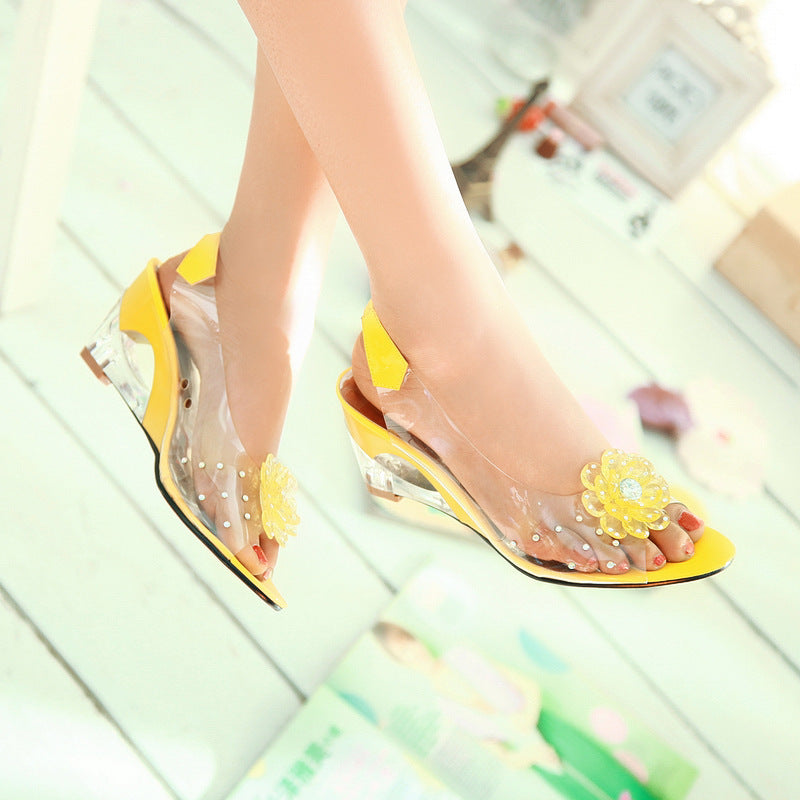Womens Fish-mouth High-heeled Shoes Summer Transparent Crystal Shoes
