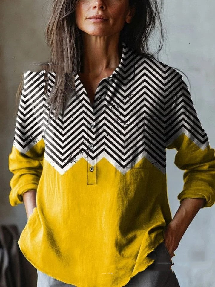 European And American All-matching Casual Half Open Lapel Long Sleeve Shirt