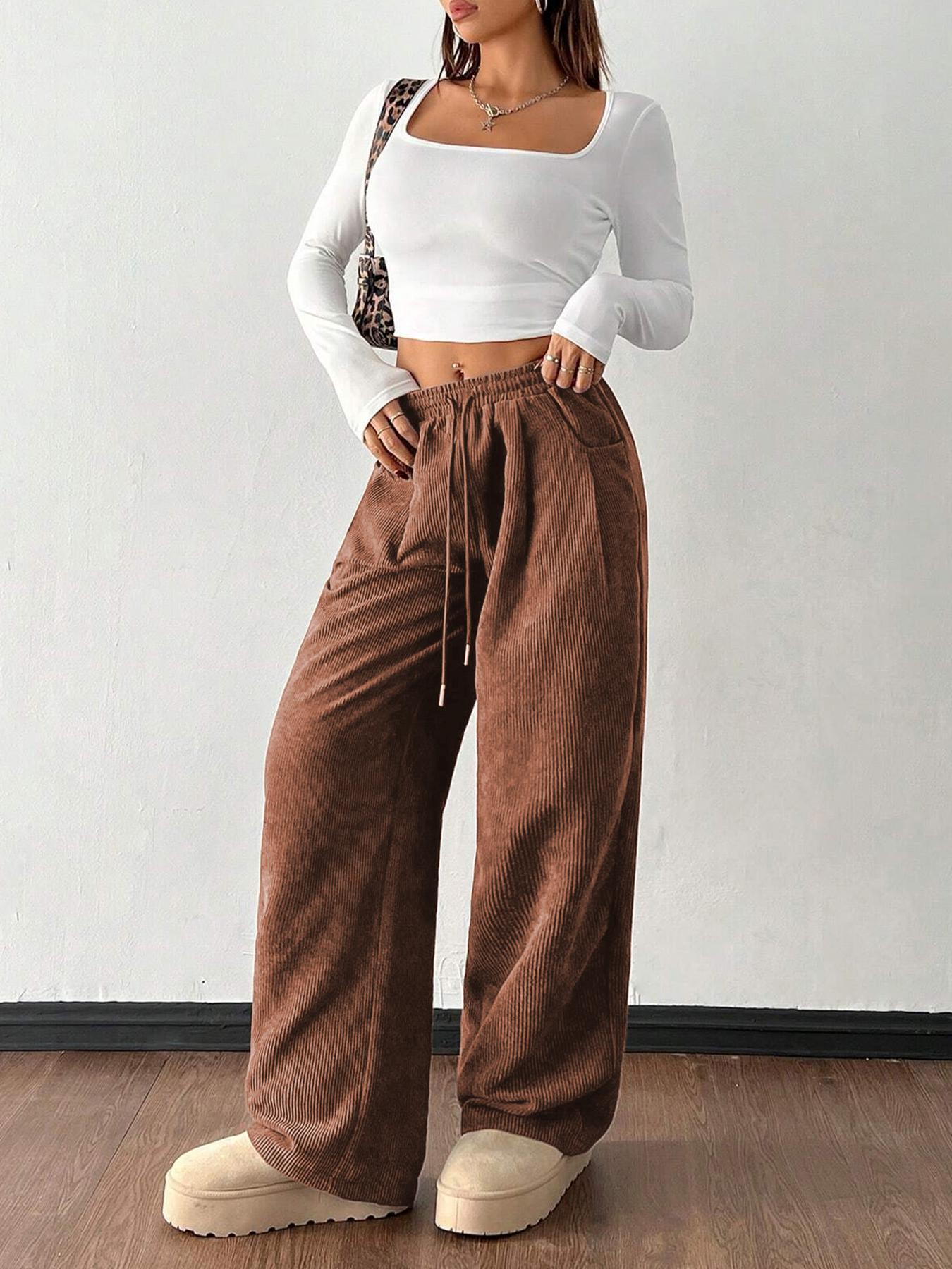 Corduroy Wide-leg Pants For Women Loose-fitting Figure-flattering And Drapey Casual