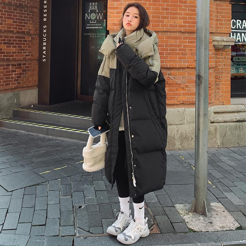 Women's Mid-length Loose Contrast Patchwork Down Cotton-padded Jacket