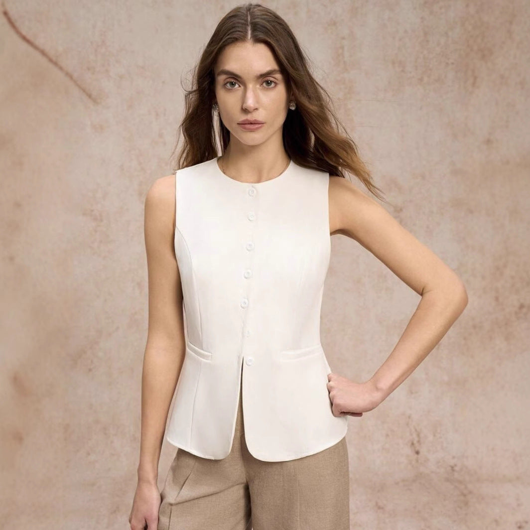 European And American Commuters' Simple Fashion Button Solid Color Vest