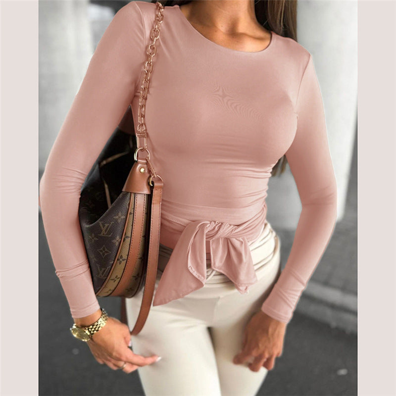 Round Neck Commute Style All-match Tight Slimming Long Sleeve Top