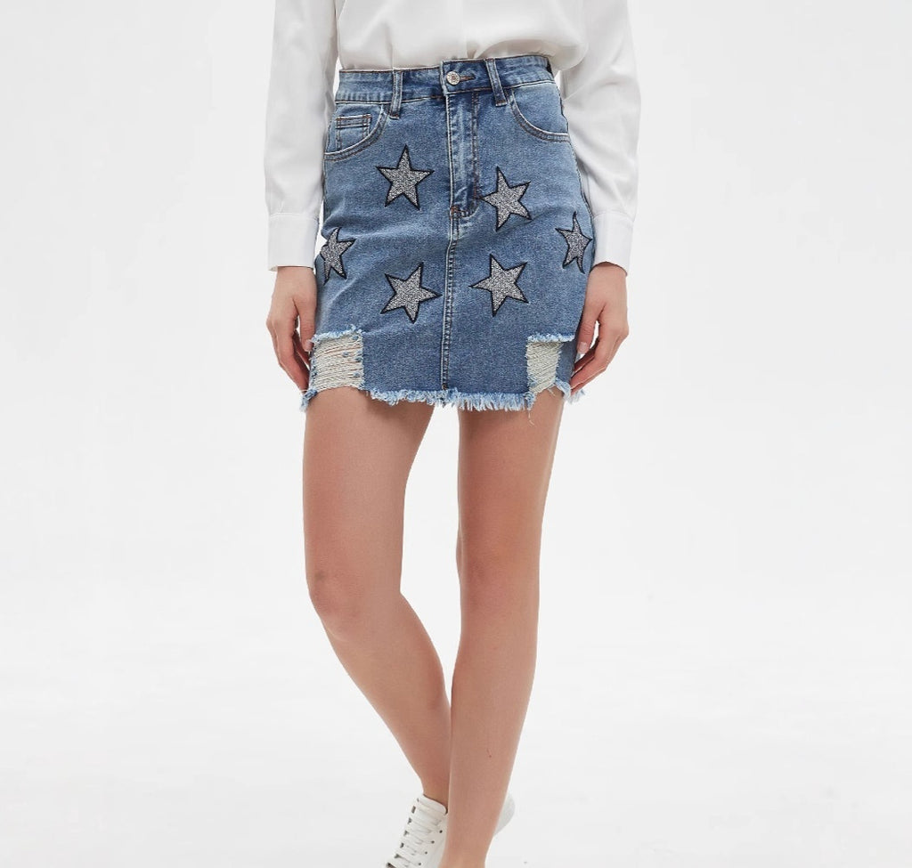 Retro Embroidered Denim Skirt
