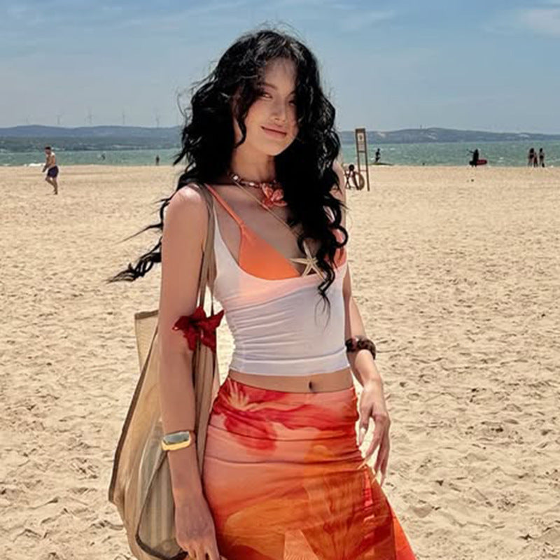 Casual Street Style Hot Girl Solid Color Characteristic U-neck Versatile Top For Women