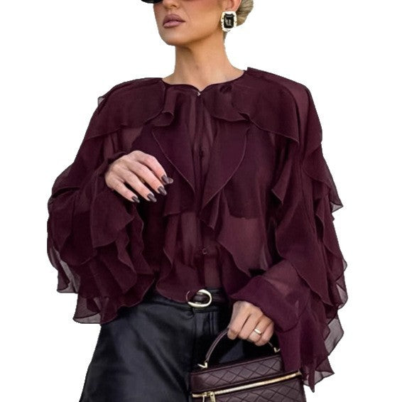 Fashionable High-end Layered Ruffle Blouse For Women