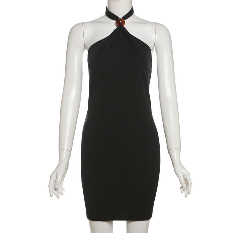 Halter Three-dimensional Decoration Slim-fit Slimming Sheath Jumpsuit Skirt