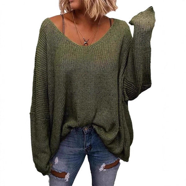V-neck Loose-fitting Long-sleeve Sweater