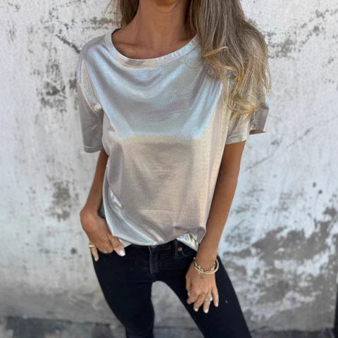 Loose Fit Round Neck Solid Color Short Sleeve