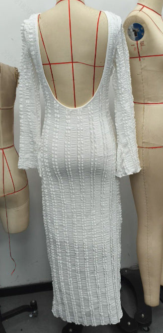 Fashionable Round-Neck Lace-Patchwork Long-Sleeve Dress