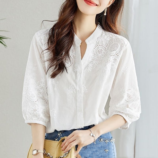 Sweet Temperament Top Urban Style Versatile Embroidery Shirt