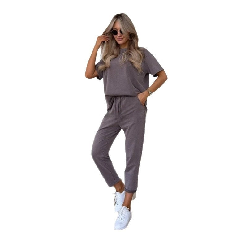 Solid-color Casual Sweatshirt Set