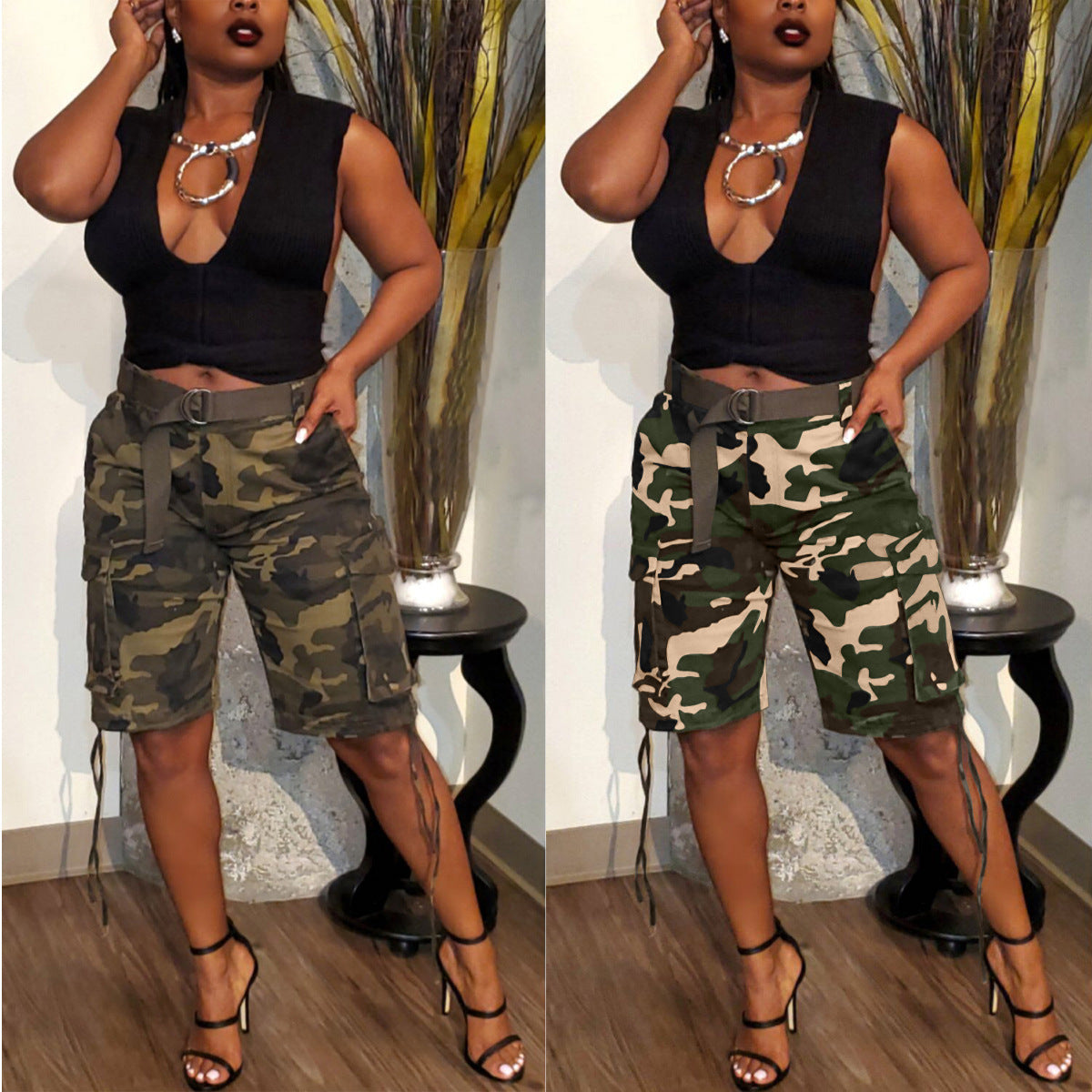 Camouflage Drawstring Multi-pocket Cargo Pants