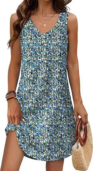 Loose Casual V-neck Flower Holiday Dress
