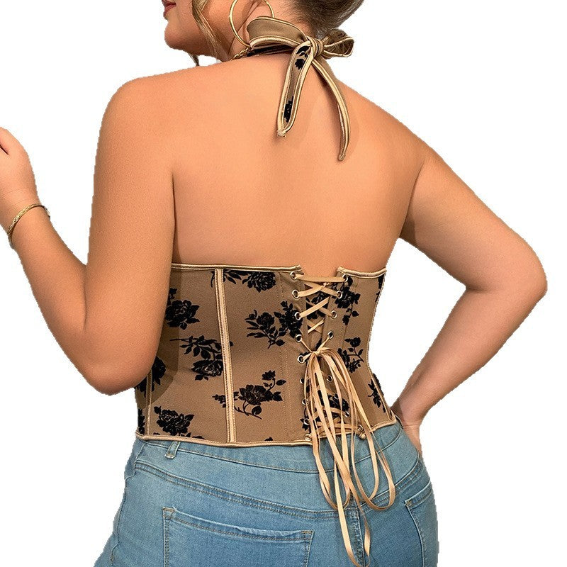 Women's Vintage Printed Halter Spaghetti Straps Top